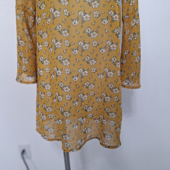 C&A Mustard Yellow Boho Floral Cottagecore Long Bell Sleeve Relaxed Fit Dress M - Picture 4 of 11